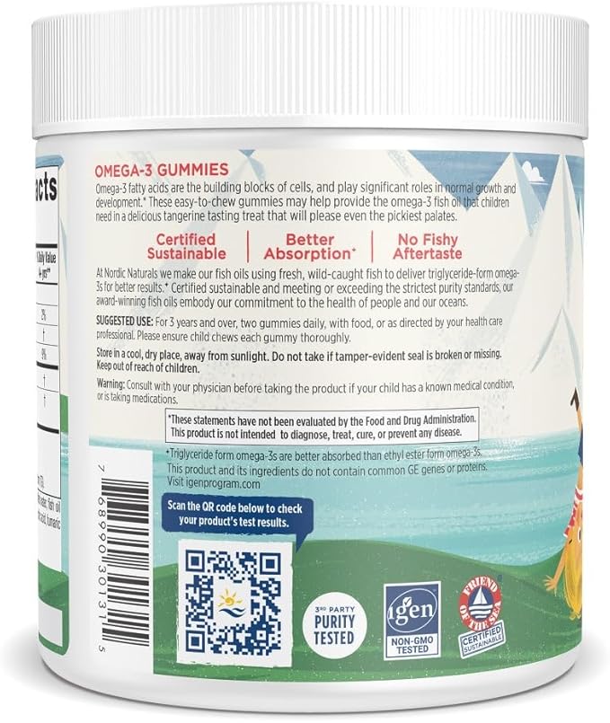 Nordic Naturals Nordic Omega-3 Gummies Tangerine - 120 Gummies - 82 mg Total Omega-3s with EPA &amp DHA - Non-GMO - 60 Servings