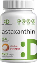 DEAL SUPPLEMENT Astaxanthin 24mg Per Serving (12mg Per Cap) 120 Softgels – Double Strength Microalgae – Antioxidant Supplements for Skin Eyes Joints &amp Immune Support – Non-GMO