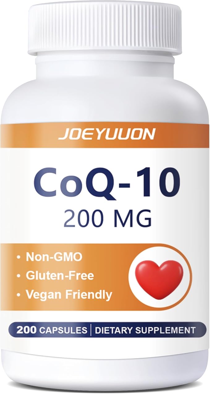JOEYUUON CoQ10 Supplement 200mg Daily Coenzyme Q10 for Energy &amp Wellness Non-GMO Gluten-Free 200 Capsules