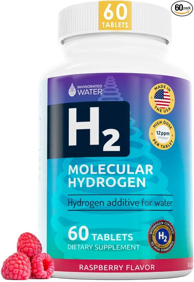 Invigorated Water Flavored Hydrogen Water Tablets with Magnesium - 12 PPM H2 Molecular Hydrogen Tablets for Drinking Water - Supports Energy Brain &amp Cognitive Health Non-GMO (60 servings Raspbe