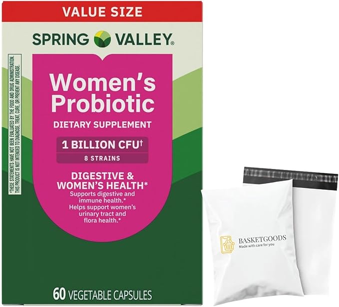 Probiotics for Women Capsules Dietary Supplement 1 Billion CFUs - Digestive Health by Spring Valley (60 Capsules - Pack of 1) - Set by Basket Goods