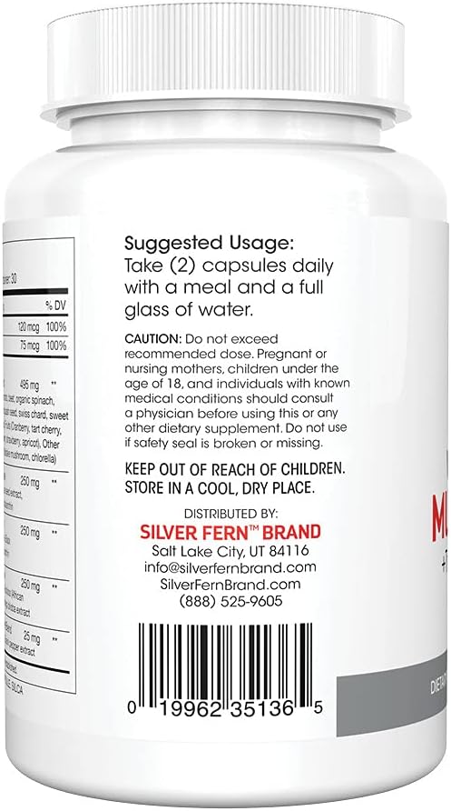 Silver Fern Whole Food Daily Multi Vitamin w/Trace Mineral Blend Supplement - 2 Bottles - 60 Vegicaps Each - 60 Day Supply - Natural Non-GMO Vegan Multivitamin for Men &amp Women - Zero Synthetics