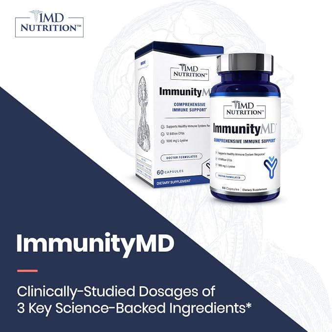 1MD Nutrition ImmunityMD - Immune Health Probiotic | Potent Doctor-Selected Probiotic Strains with Prebiotic - Promote Overall Immune System Strength Reduce Everyday Stress | 60 Capsules (2 Pack)