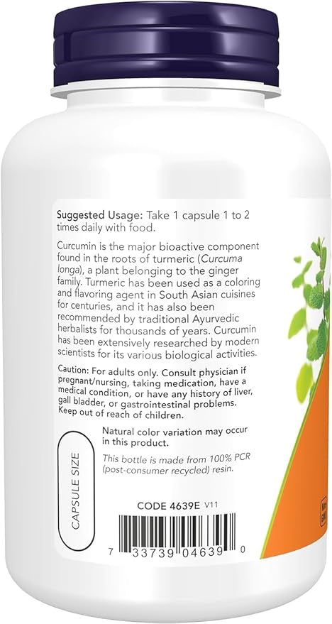 NOW Foods Supplements Turmeric Curcumin Derived from Turmeric Root Extract Herbal Supplement 120 Veg Capsules (Pack of 2)