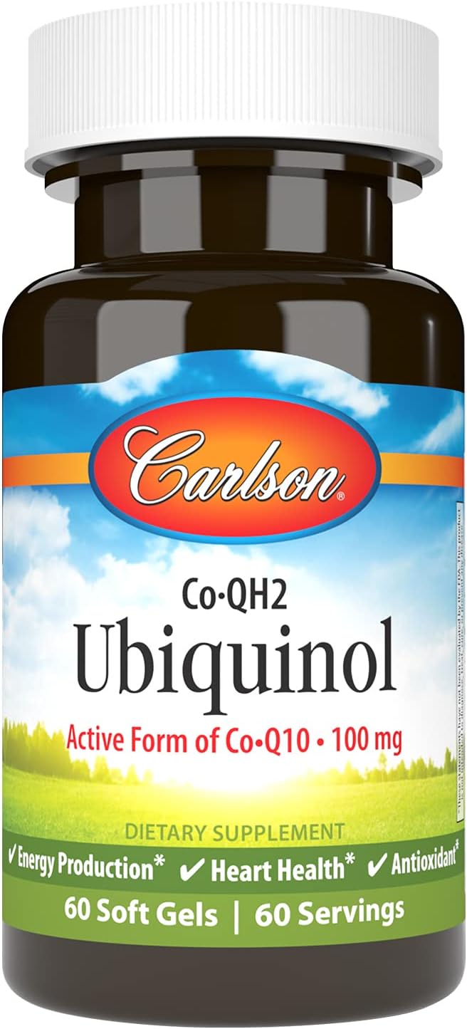 Carlson - Co-QH2 Ubiquinol Active Form of Co-Q10-100 mg Energy Production &amp Heart Health Antioxidant 60 Softgels