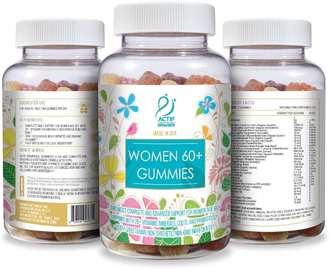 ACTIF Women Age 60+ Gummies with 25+ Advanced Factors CoQ10 and Probiotics - Non GMO Made in USA 90 Count