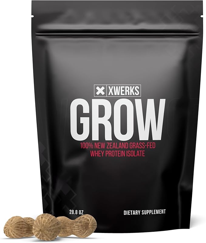 XWERKS Grow Whey Protein Powder 25g Pure Isolate Protein from New Zealand Grass Fed Cows Builds Strength and Speeds Recovery Paleo and Keto Friendly Soy and Gluten Free Peanut Butter 30 Servings