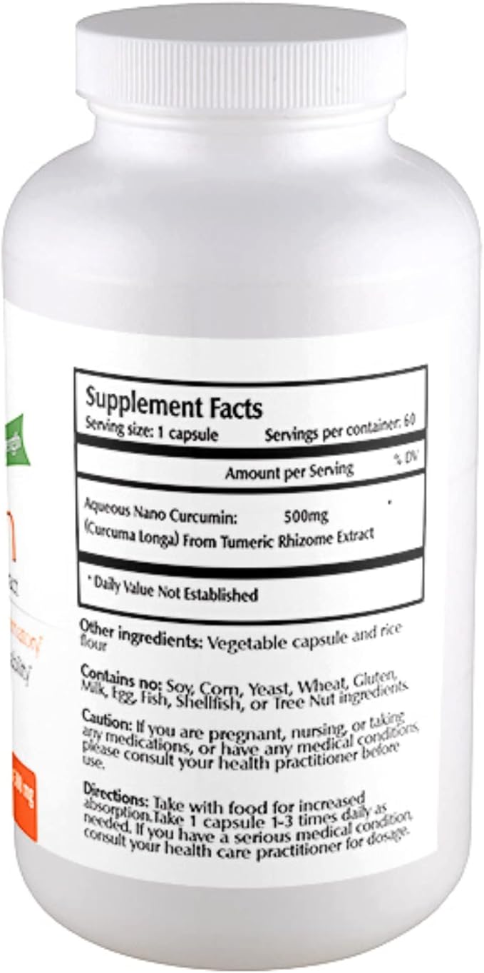One Planet Nutrition Nano Curcumin 500 mg Veggie Capsules (60 Servings) Nano for High Absorption Supports Overall Wellness Non-GMO Vegan Gluten-Free
