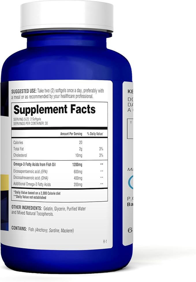 Omega 3 Fish Oil Supplements for Women &amp Men 1200 mg Omega3 Softgels with EPA &amp DHA Fatty Acids for Healthy Skin &amp Joints Eyes Heart &amp Brain Support - Made in USA - 60 Count 1 Mont