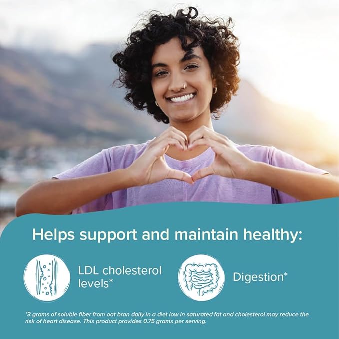 Nutrim Oat Bran Powder with 750mg Beta Glucan per Serving - Easy-Mix Soluble Fiber for Cholesterol Management &amp Immune Support - Heart Healthy Non-GMO &amp Vegan Oatmeal Powder