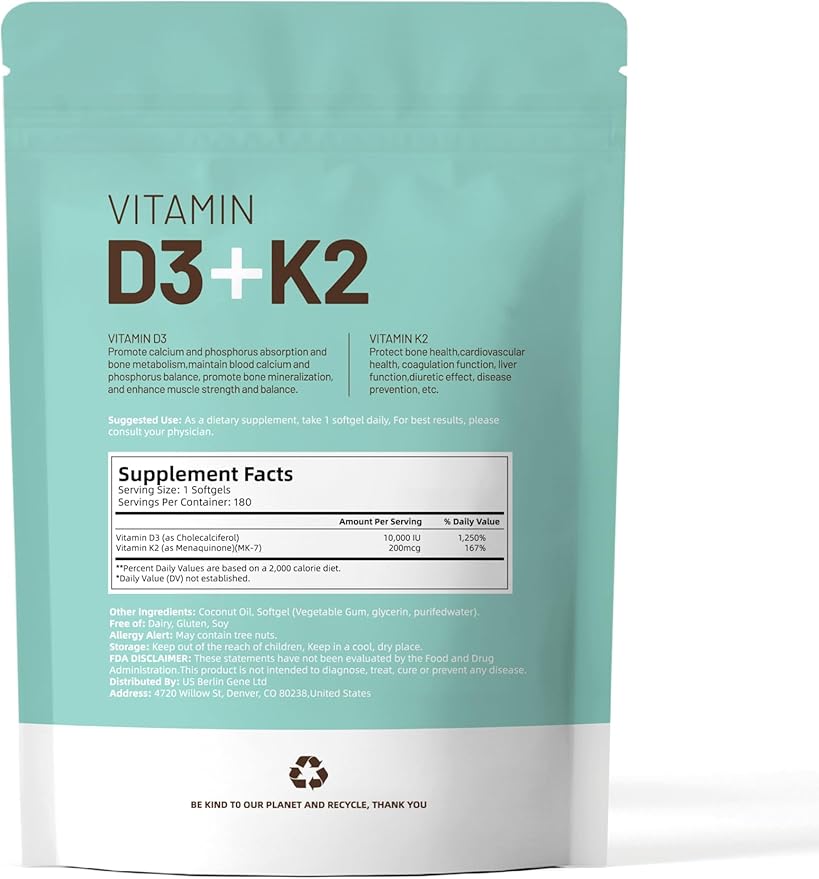 VivoNu Vitamin D3 K2 10000 IU Magnesium Supplement – with Vitamin D and K (MK-7) Magnesium Glycinate &amp Malate Zinc Citrate – 180 Softgels for Energy Bone* &amp Muscle* Support*