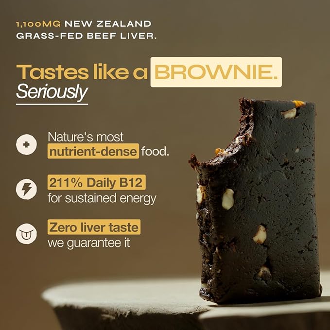 Primal Power Beef Liver Bar 1100mg - New Zealand Grass-Fed 211% DV B12 10g Protein Collagen - Zero Added Sugar No Seed Oils Gluten Free - Chocolate Almond Sea Salt (12 Pack)