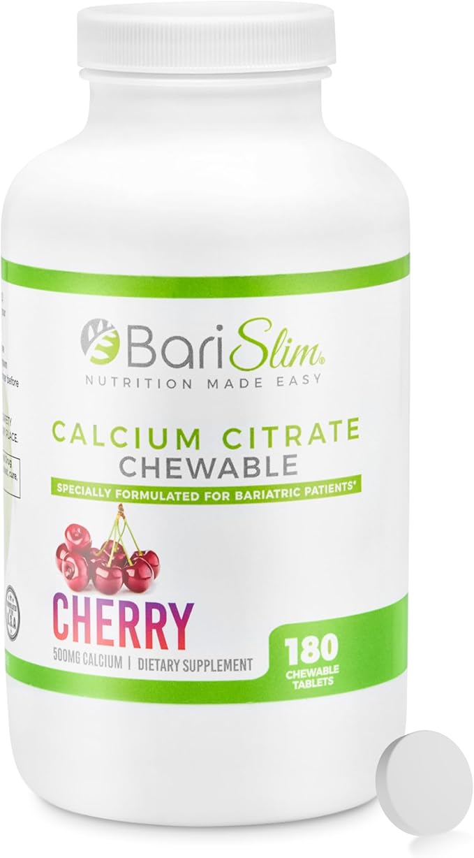 BariSlim Bariatric Calcium Citrate with Magnesium &amp Vitamin D Tabs - 500mg Calcium Citrate - Formulated for Post Weight Loss Surgery - Supports Bone Health | Cherry | 180 Tablets