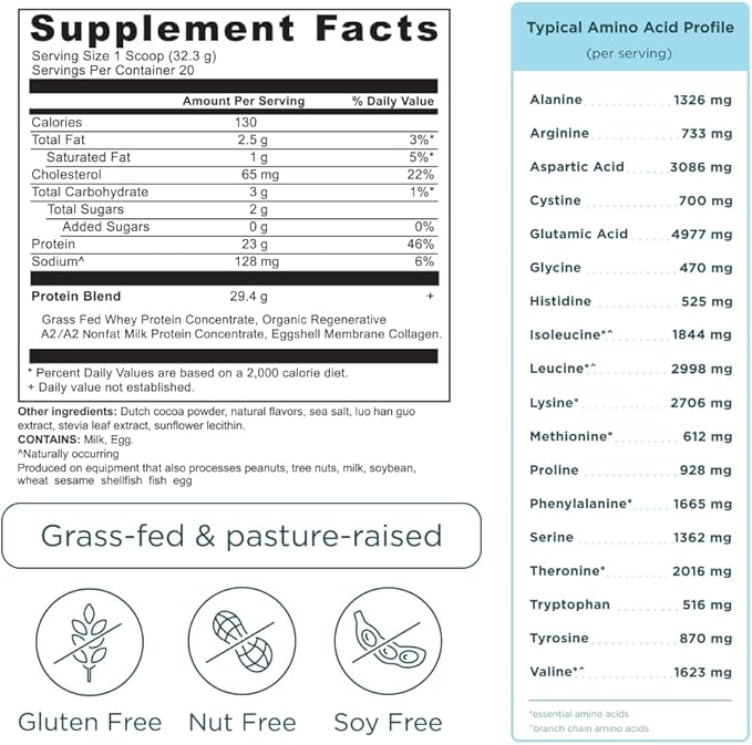 Ancient Nutrition Grass-fed Whey Protein Powder Vanilla Bean 35 Servings + Grass-fed Whey Protein Powder Milk Chocolate 20 Servings