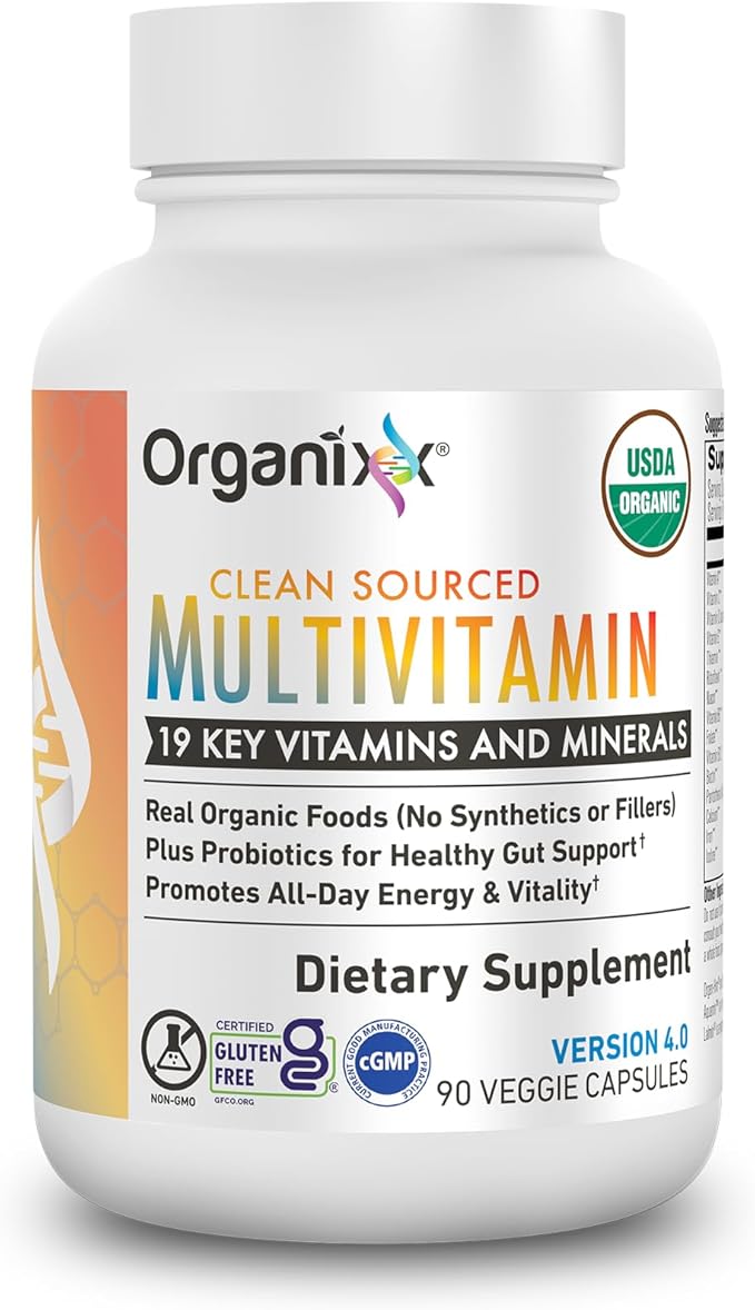 Organixx Clean Sourced Multivitamin for Women &amp Men w/Vitamin C D3 Vitamin B Complex Probiotics Organic Fruits &amp Vegetables Supports Digestive Gut Health Immune Support 90 Vegan Gel Ca