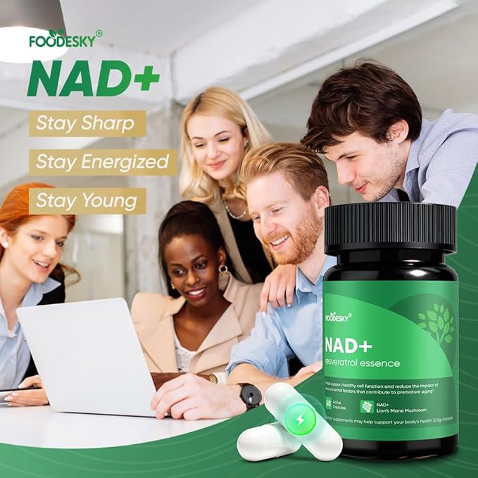 NAD+ Resveratrol Essence Capsules - 5mg NAD+ &amp Lion's Mane Mushroom - Supports Healthy Cell Function &amp Daily Wellness - 60 Active Dietary Capsules (2PCS)
