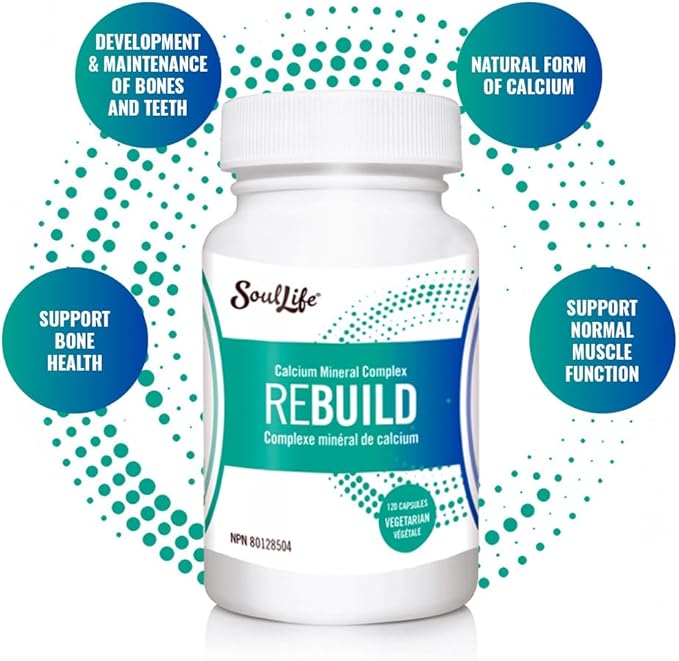 SoulLife Rebuild -Calcium Mineral Complex with Magnesium - Made with Lithothamnium Calcareum Seaweed - Plant-Based Daily Vitamins for Joint Support Supplement - 120 Vegetarian Capsules