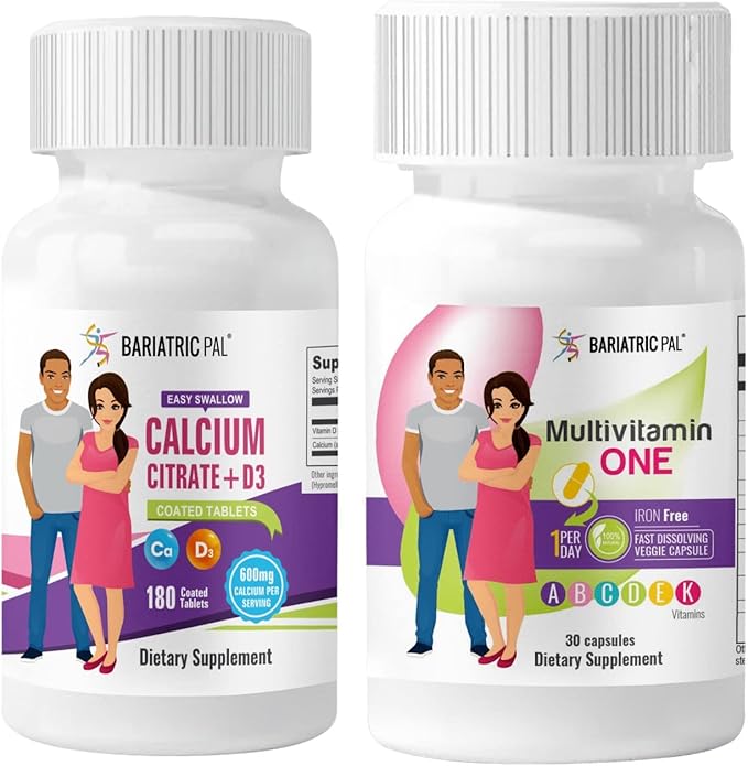 BariatricPal 30-Day Bariatric Vitamin Bundle Multivitamin ONE 1 per Day! Iron-Free Capsule Easy Swallow Calcium Citrate (600mg) and D3 Coated Tablets