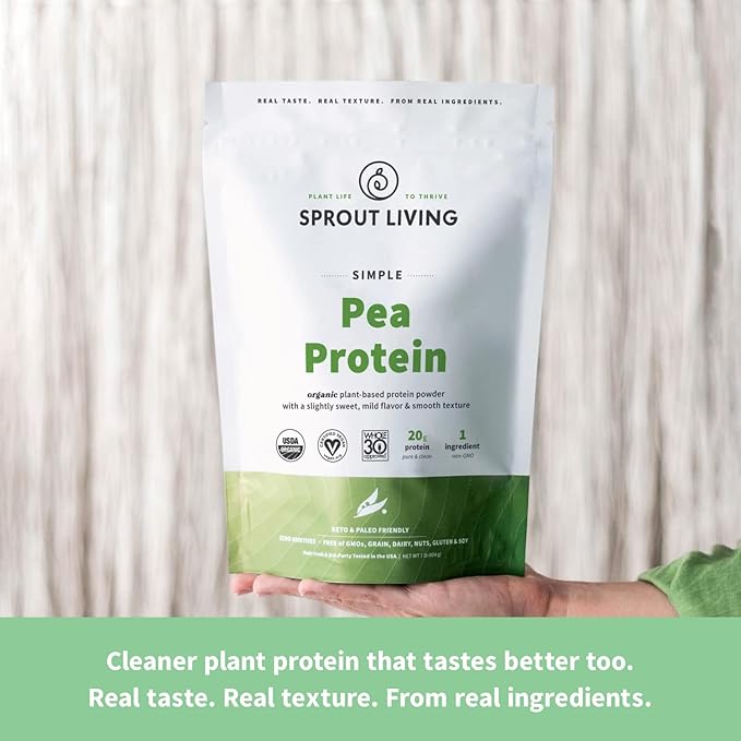 Sprout Living Organic Pea Protein Powder Unflavored 20 Grams of Plant Based Organic Protein Powder Without Artificial Sweeteners Non Dairy Non-GMO Vegan Gluten Free (5 Pound 95 Servings)