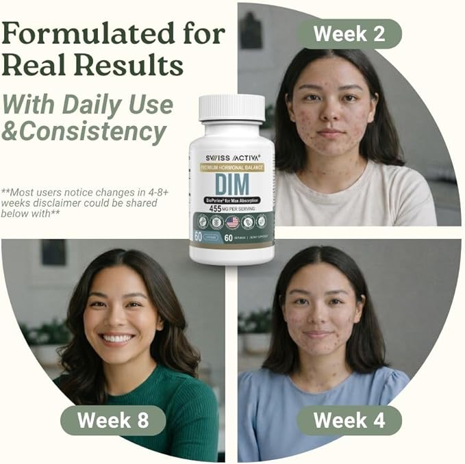 Swiss Activa+ Labs DIM Supplement – Hormone Balance for Women &amp Men – Estrogen Supplement for Women and Men– Supports Hormonal Acne &amp Menopause Symptoms| Gluten Free Non-GMO &amp Vegan – 60