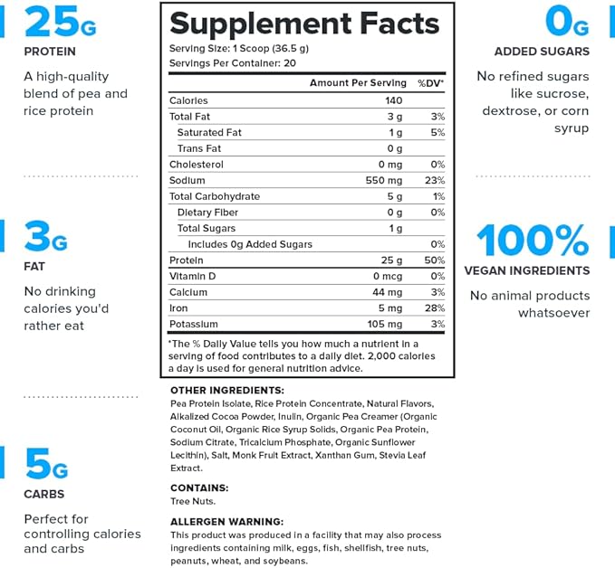 LEGION Plant+ Vegan Protein Powder Chocolate - Rice and Pea Plant Based Protein Blend. Gluten Free GMO Free Naturally Sweetened and Flavored 20 Servings (Chocolate)