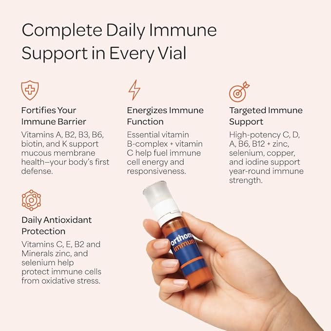 Orthomol Immun Immune Support Supplement Daily Immune System Booster Vitamins A B C D E Zinc Selenium &amp Iodine 7-Day Supply of Tablets &amp Drinkable Vials