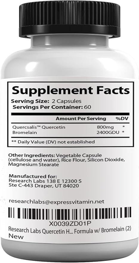 Research Labs Quercsalis™ Quercetin w/Bromelain120 Veg Capsules. High Absorption Formula. Supports Heart Health Immune Anti-Flare Up Anti-Oxidant Health