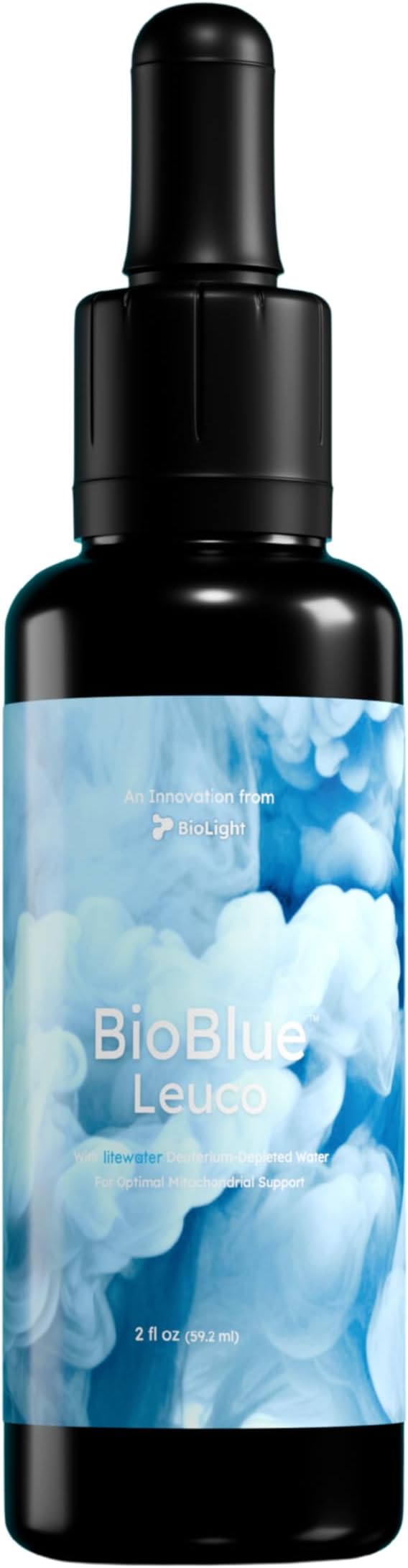 BIOLIGHT BioBlue Leuco | USP Leucomethylene Blue w/Litewater Deuterium-Depleted Water | Mitochondrial Support Wellness &amp Longevity | Increased Energy Focus Exercise Capacity | 2 fl oz 1% Solut