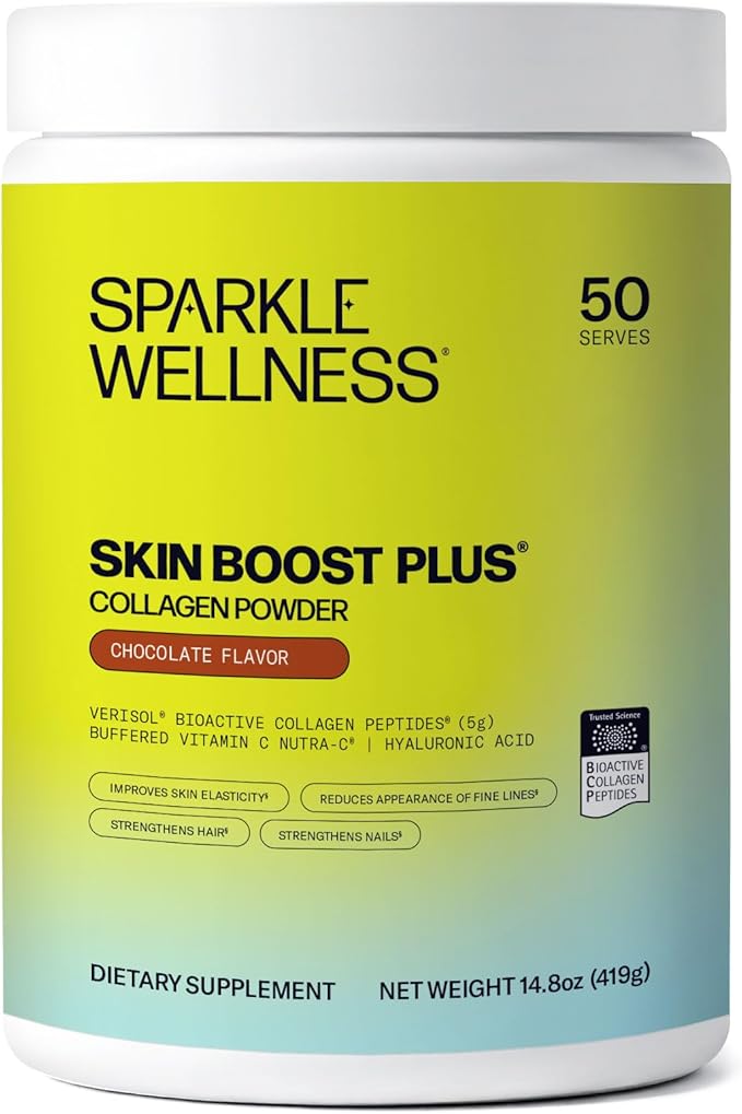 Sparkle Wellness VERISOL Bioactive Hydrolyzed Collagen Peptides | Collagen Powder Supplement with Vitamin C &amp Hyaluronic Acid for Hair Skin and Nail Health | Skin Boost Plus (Chocolate) [50-Serv