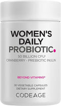 Codeage Women’s Daily Probiotic Supplement – 50 Billion CFU Supplement Cranberry Fruit Powder Prebiotic Chicory Root Inulin – Women’s Wellness Support – 1 Capsule Per Serving - Non-GMO – 30 Capsules