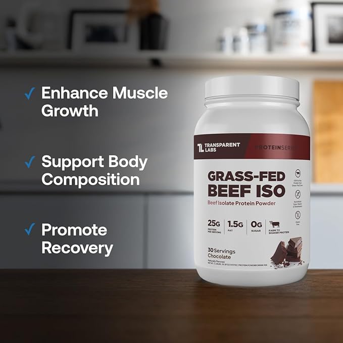 Transparent Labs Grass-Fed Beef Isolate Protein Powder – Naturally Flavored Dairy-Free Protein with 25g of Protein per Serving for Increased Recovery &amp Strength - 30 Servings Chocolate