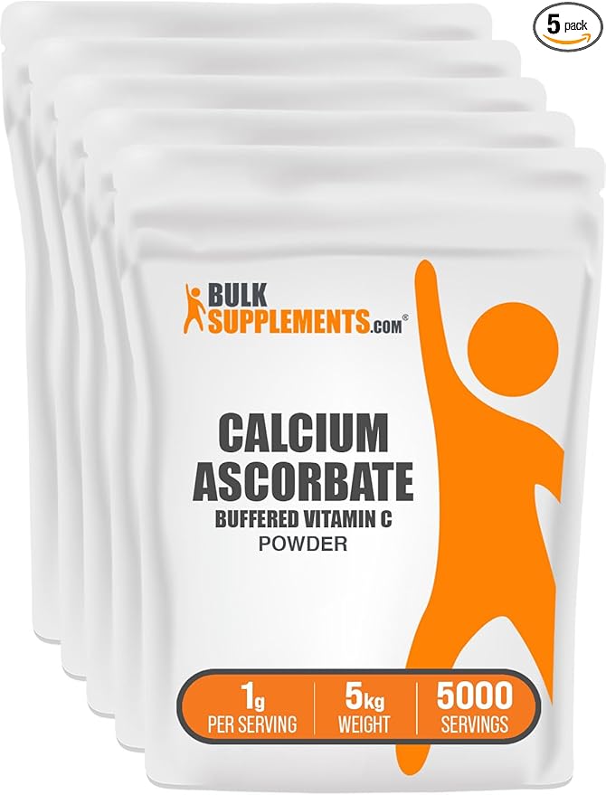 BulkSupplements.com Calcium Ascorbate Powder - Buffered Vitamin C Supplement Calcium Powder - Vegan &amp Gluten Free 1g per Serving 1kg (2.2 lbs) (Pack of 5)