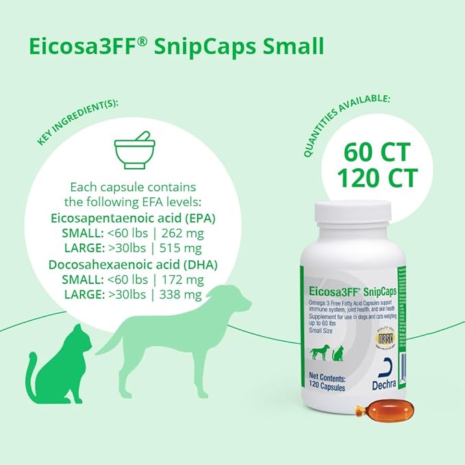 Eicosa3FF SnipCaps Omega 3 Free Fatty Acid Capsules for Dogs and Cats - Small 120 ct