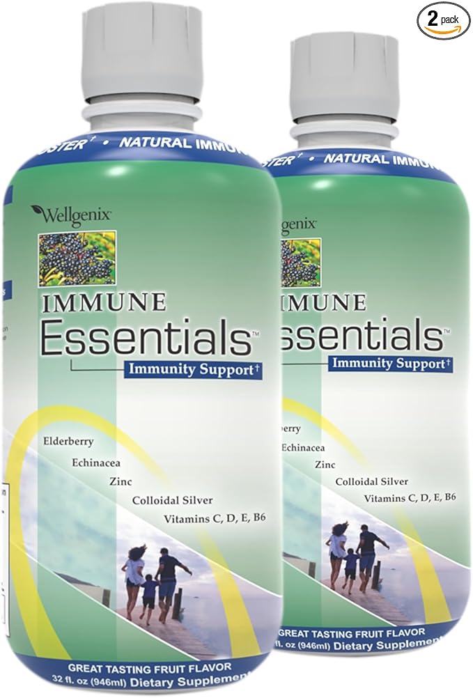 Wellgenix Immune Essentials Liquid Dietary Supplement – Elderberry Echinacea Zinc &amp Vitamin C – Fruit Flavor – 32 fl oz (Pack of 2)