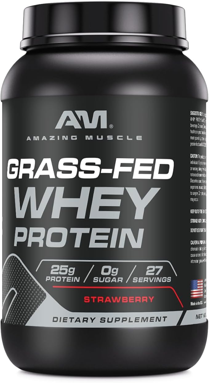 Amazing Muscle Grass-Fed Whey Protein Powder Supplement | 2 Lb (907 G) | Non-GMO | Glute-Free | Made in USA