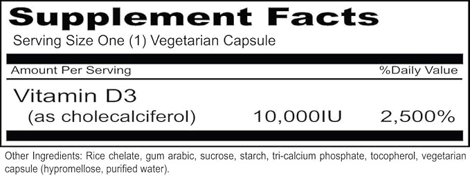Priority One Vitamins Sun D3 10000 90 Vegetarian Capsules - The Most bioavailable Form of Vitamin D (cholecalciferol).*