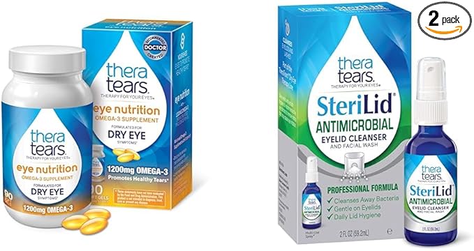 TheraTears Omega 3 Supplement 1200mg 90 ct (Pack of 1) &amp SteriLid Eyelid Cleanser and Face Wash for Irritated Eyes 2 fl oz Spray