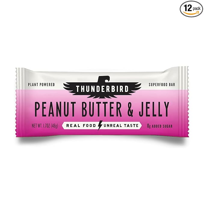 Thunderbird Bars Energy Snack Gluten-Free with Protein Healthy Real Food Vegan Non-GMO No Added Sugar (12 Count 1.7 oz. Bars) (Peaut Butter Jelly)