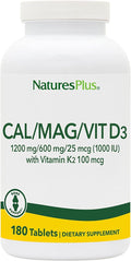 NaturesPlus Calcium/Magnesium/Vitamin D3 with Vitamin K2 - Supports Bone &amp Immune Health - Vegetarian Gluten Free - 180 Tablets - 45 Servings