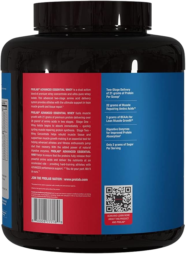 ProLab Advanced Essential Whey Protein Powder Whey Concentrate &amp Isolate Blend 21g Protein BCAAs Digestive Enzymes Muscle Support &amp Recovery(Vanilla Donut)