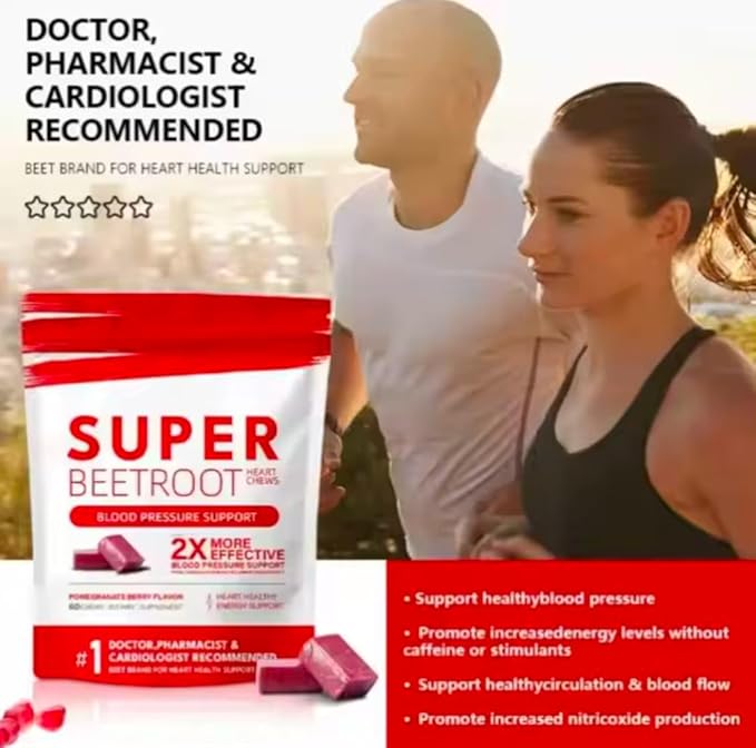 Beet Root Gummies Nitric Oxide and Blood Pressure Support Grape Seed Extract &amp Non-GMO Beet Root Energy Chew 60 Count