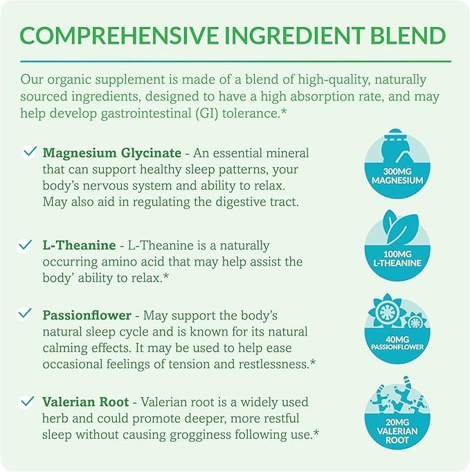 Magnesium Glycinate Complex - L-Theanine Passionflower &amp Valerian Root for Sleep Support Supplement Nerve &amp Muscle Health High Absorption - 90 Vegetarian Capsules