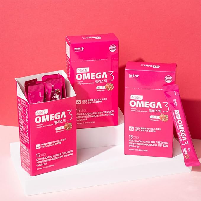 Chunwoodang Plant-Based Omega-3 Jelly Stick with Korean Perilla Oil (0.7 oz x 15 Sticks) (0.7 oz x 15 Sticks Pomegranate)