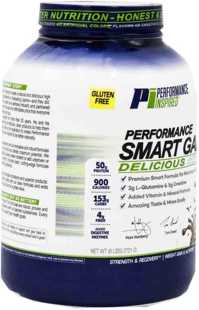 Performance Inspired Nutrition Smart Mass Gainer – 50G Protein 900 Calories Creatine L-Glutamine &amp Digestive Enzymes – Muscle Recovery &amp Growth – Chocolate Milkshake – 6 lb