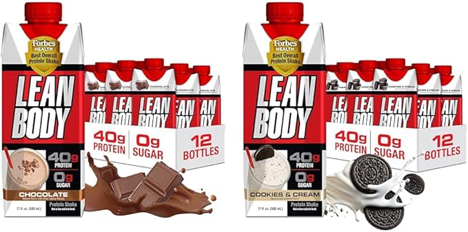 LABRADA Lean Body Ready-to-Drink Protein Shake Bundle - Chocolate &amp Cookies and Cream 40g Protein 0 Sugar 22 Vitamins &amp Minerals 17 Fl Oz (12-Pack Each)