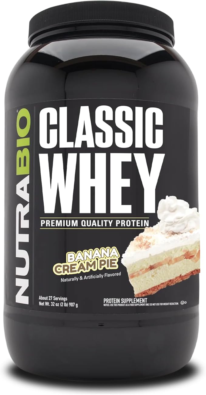 NutraBio Classic Whey Protein Powder- 25G Protein Per Scoop - Full-Spectrum Amino Acid Profile - No Fillers Artificial Colors Preservatives - (Banana Cream Pie 2 Pounds)