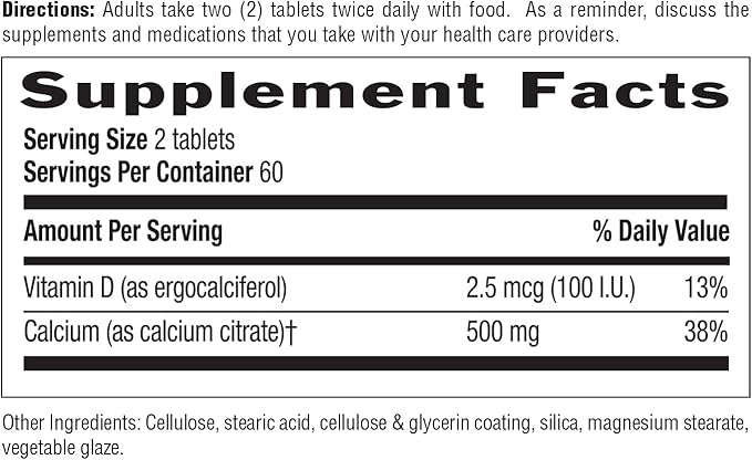 Country Life Calcium Citrate with Vitamin D – 500mg – Highly Absorbable Calcium Supplement – Certified Gluten Free Vegan Halal Non-GMO – 120 Tablets