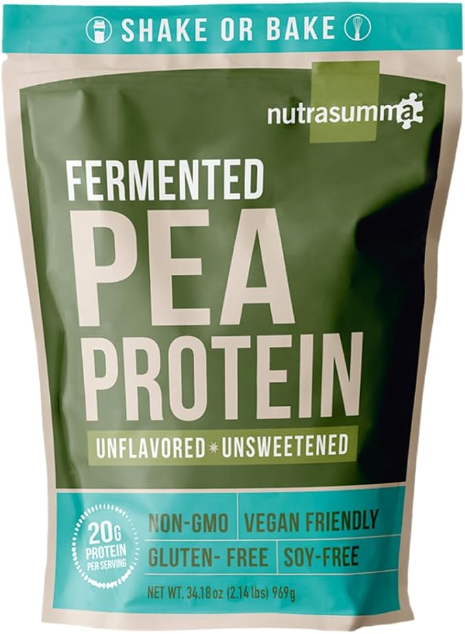 Nutrasumma Pea Protein Powder Unflavored and Unsweetened Sugar Free Vegan 100% Plant Based Non GMO Gluten Free &amp Soy Free 2.14 LB
