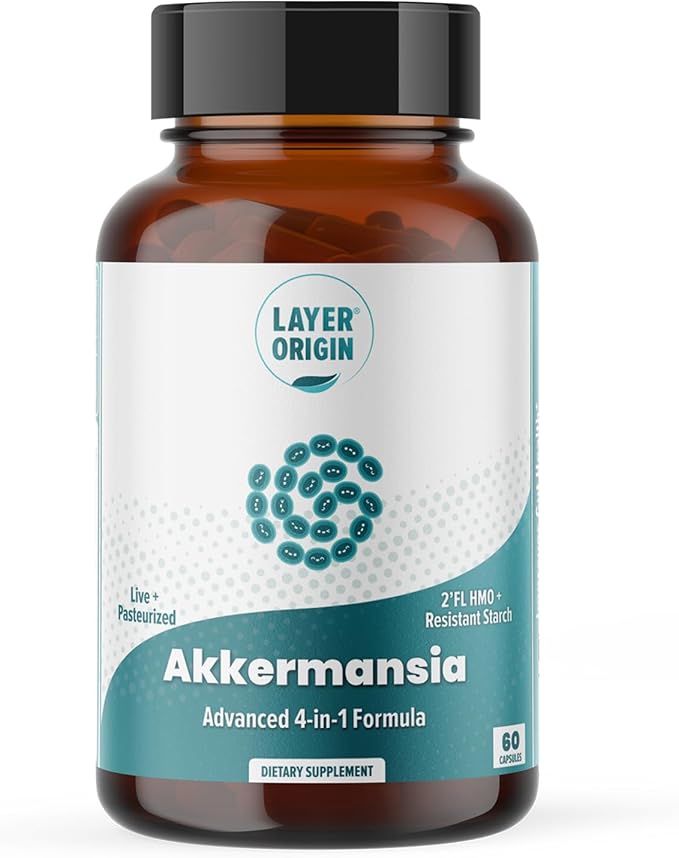Akkermansia muciniphila Probiotic with Both Live + Pasteurized Akkermansia and PureHMO Prebiotic Validated Strain Advanced 4-in-1 Formula
