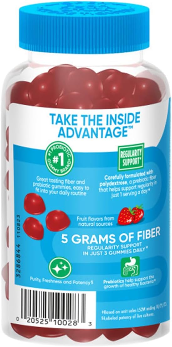 Digestive Advantage Prebiotic Fiber Supplement Strawberry Flavor Gummies with Probiotics for Women &amp Men Digestive Health Adults Regularity and Gut Health 60 Count (3 Pack)